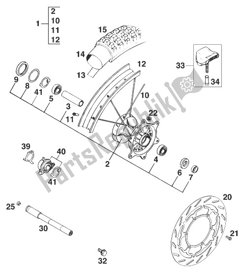 Tutte le parti per il Ruota Anteriore 400-620 Rxc-e '98 del KTM 400 RXC E USA 1998