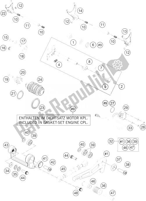 All parts for the Shifting Mechanism of the KTM 1290 Superduke R Orange ABS 14 Australia 2014