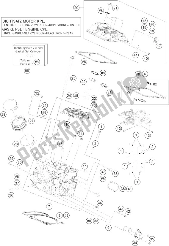 All parts for the Cylinder Head Rear of the KTM 1290 Super Duke GT OR ABS 16 Europe 2016