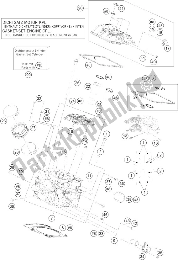 All parts for the Cylinder Head Rear of the KTM 1290 Superduke R Orange ABS 16 China 2016