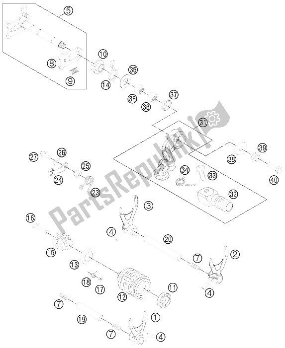 All parts for the Shifting Mechanism of the KTM Freeride 350 Europe 2012