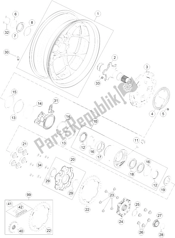 All parts for the Rear Wheel of the KTM 1290 Superduke R S E ABS 16 Australia 2016
