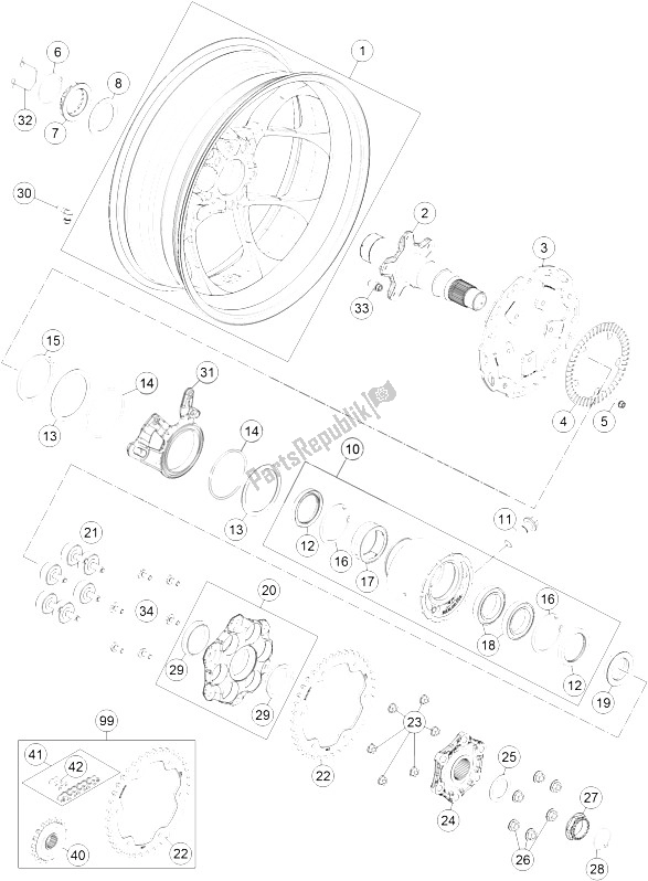 Tutte le parti per il Ruota Posteriore del KTM 1290 Superduke R S E ABS 16 France 2016