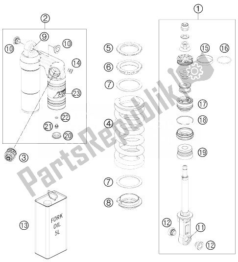 All parts for the Shock Absorber Dissassembled of the KTM 990 Supermoto R ABS Australia 2013