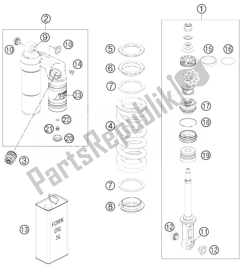 All parts for the Shock Absorber Dissassembled of the KTM 990 Supermoto R ABS Europe 2013