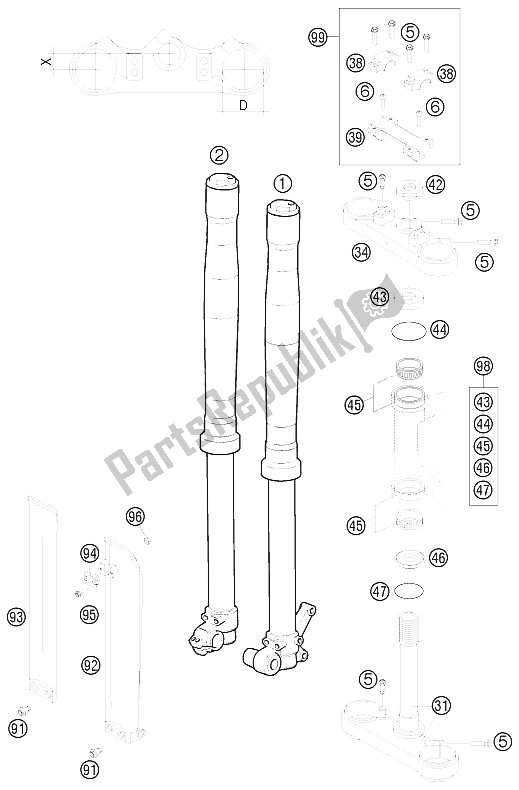 All parts for the Front Fork of the KTM 65 SX Europe 6001H6 2008