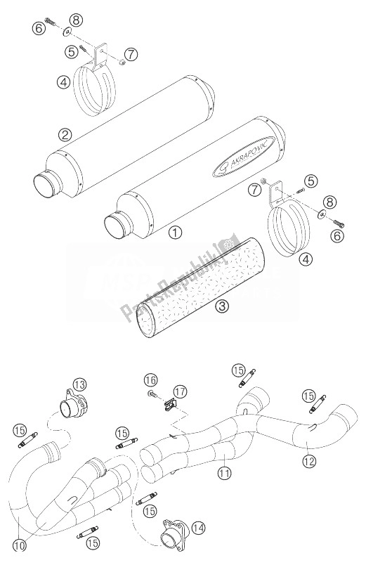 All parts for the Exhaust System 660 Sms of the KTM 660 SMS Europe 2004