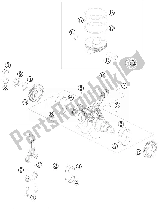 All parts for the Crankshaft, Piston of the KTM 1190 RC8 Orange USA 2010