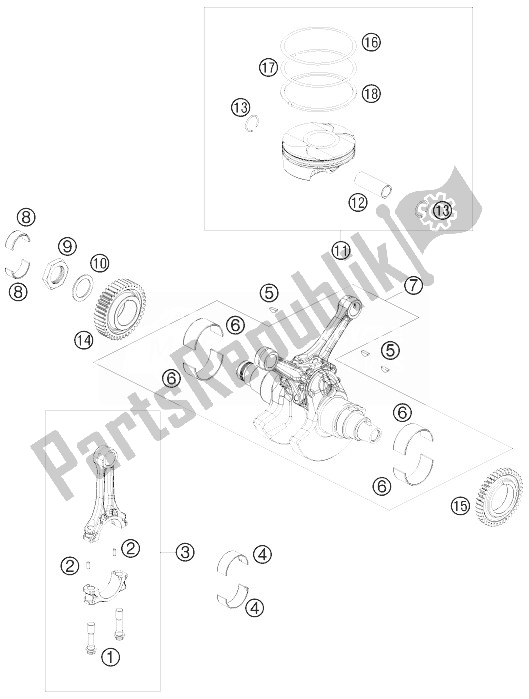 Toutes les pièces pour le Vilebrequin, Piston du KTM 1190 RC8 Orange USA 2010