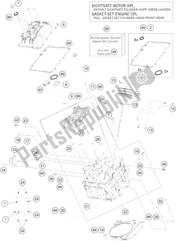 Tutte le parti per il Testata Anteriore del KTM 1290 Superduke R Orange ABS 15 China 2015