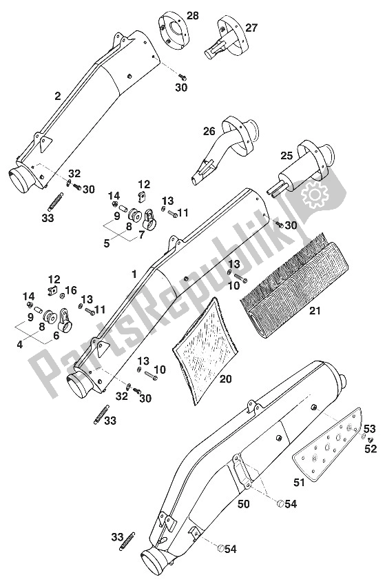 Toutes les pièces pour le Silencieux Lc4'94 du KTM 350 E XC 4T Europe 1994