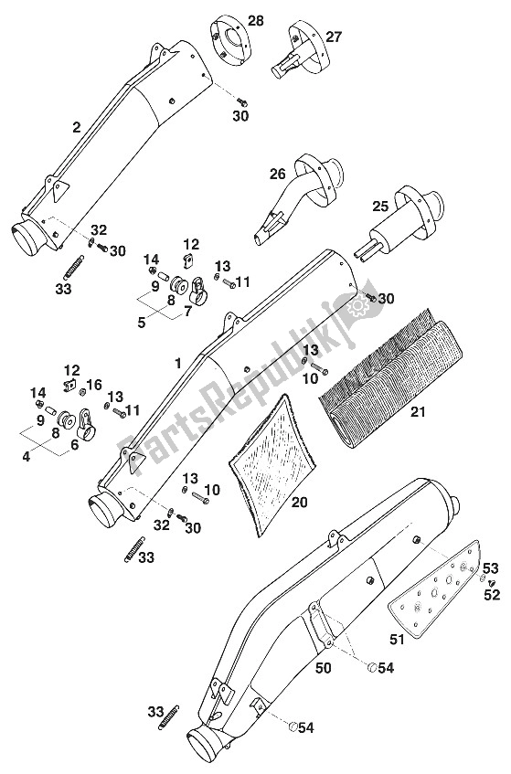 All parts for the Silencer Lc4'95 of the KTM 620 Super Comp WP 19 KW France 1995