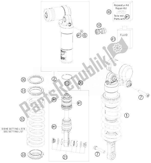 All parts for the Shock Absorber of the KTM 690 SMC R ABS Australia 2014