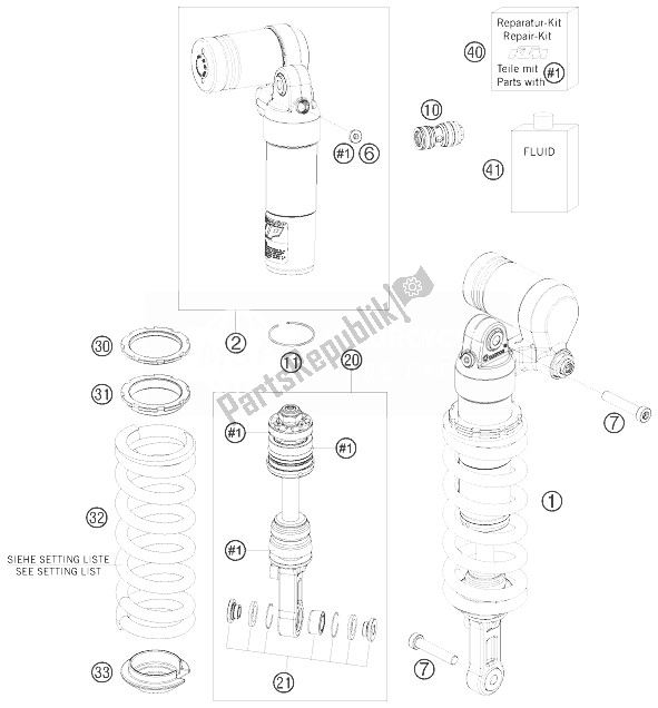 All parts for the Shock Absorber of the KTM 690 SMC R Australia 2013