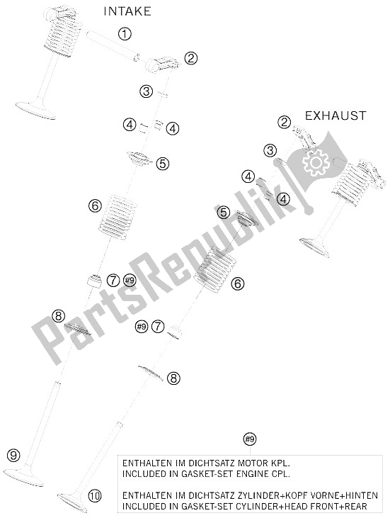 All parts for the Valve Drive of the KTM 1190 RC 8 Black USA 2009