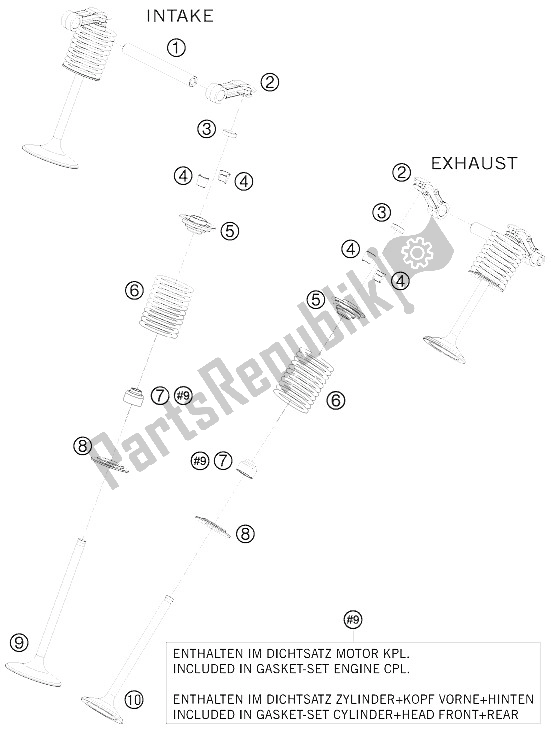 Tutte le parti per il Azionamento Della Valvola del KTM 1190 RC 8 USA 2009