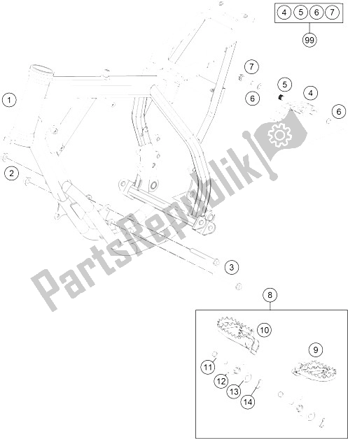 All parts for the Frame of the KTM 50 SXS USA 2015