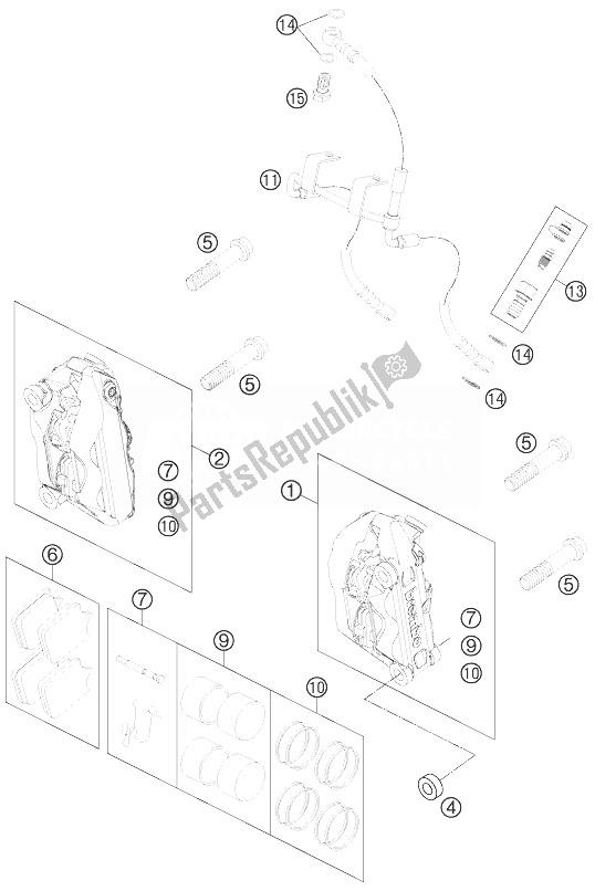 All parts for the Brake Caliper Front of the KTM 990 Super Duke R France 2013