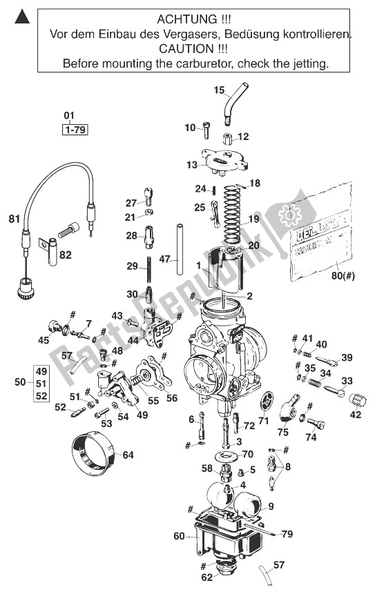 Alle onderdelen voor de Carburateur Dell Orto Phm38nd Sxc van de KTM 400 SX C 20 KW Europe 1999