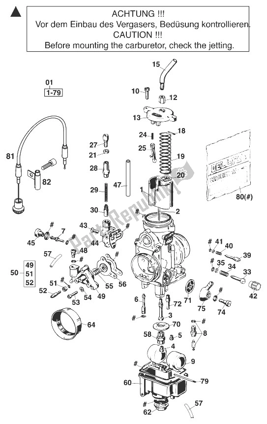 Toutes les pièces pour le Carburateur Dell Orto Phm38nd Sxc du KTM 400 SX C Europe 1998