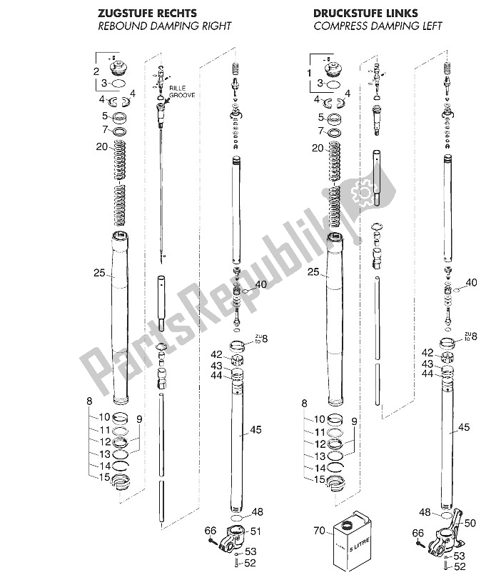 All parts for the Front Legs - Suspension 125 Exe 2000 of the KTM 125 EXE 100 Europe 2001