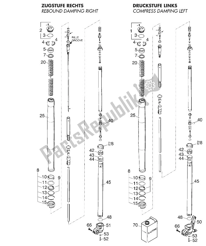 Alle onderdelen voor de Voorpoten - Ophanging 125 Exe 2000 van de KTM 125 EXE 80 Europe 2001