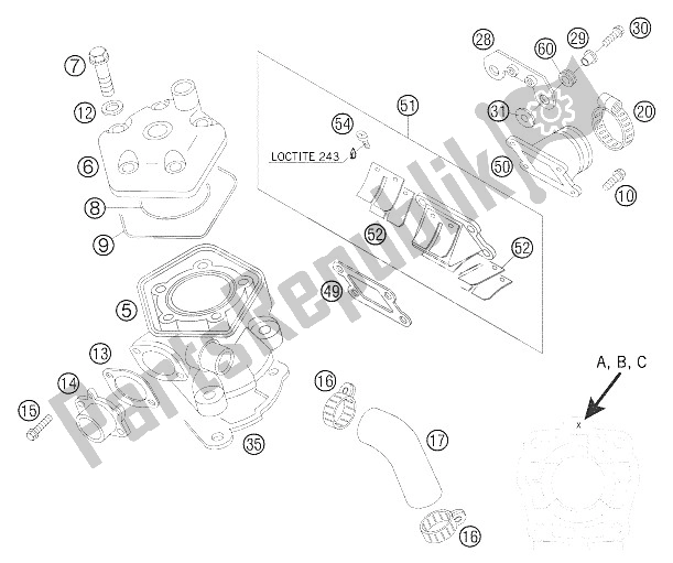 Wszystkie części do Cylinder, G? Owica Cylindrów KTM 50 SX Junior Europe 2006