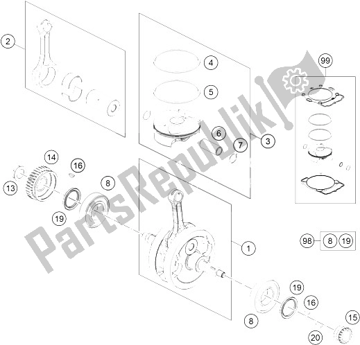 Toutes les pièces pour le Vilebrequin, Piston du KTM 450 EXC Australia 2015