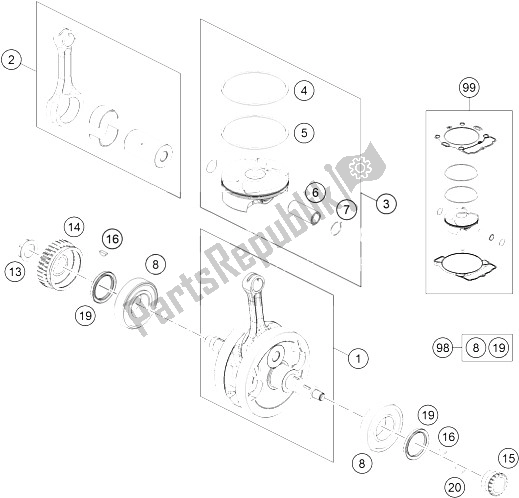 Toutes les pièces pour le Vilebrequin, Piston du KTM 500 EXC Australia 2015