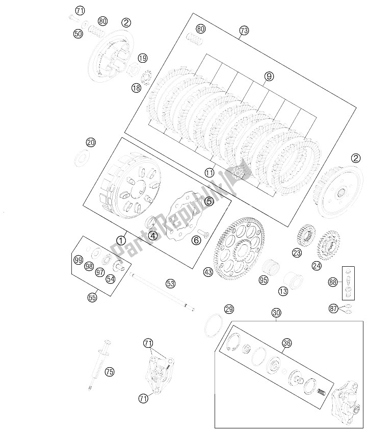 All parts for the Clutch of the KTM 450 Rally Factory Replica 2012