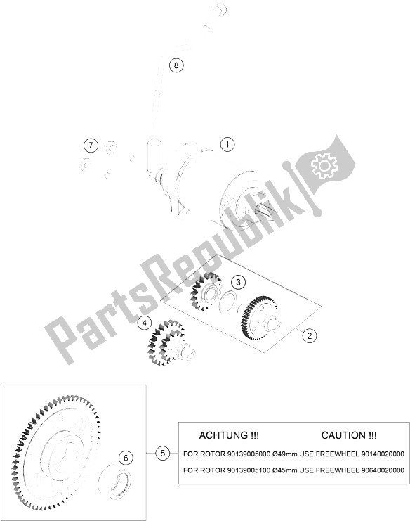 All parts for the Electric Starter of the KTM 125 Duke Orange ABS B D 15 Europe 2015