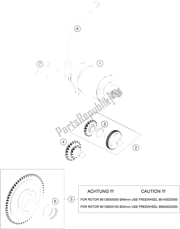 All parts for the Electric Starter of the KTM 125 Duke Orange Europe 8003L4 2012