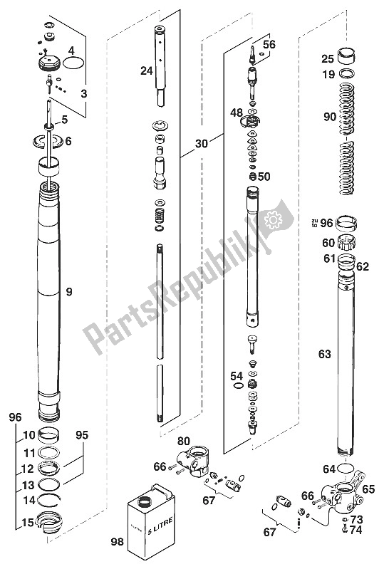 Todas las partes para Patas Delanteras - Suspensión Wp 4t '95 de KTM 620 E XC Dakar 20 KW LT Europe 1995