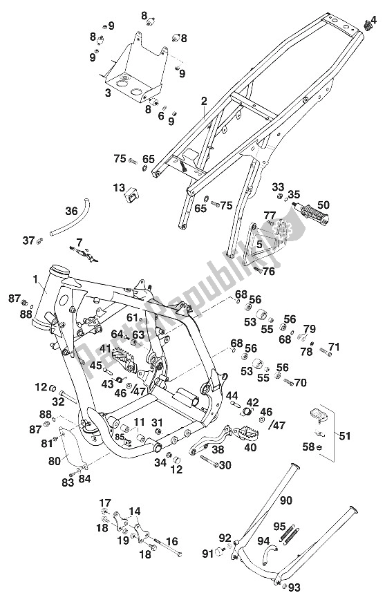 All parts for the Frame , Egs '97 of the KTM 400 EGS E 29 KW 11 LT Blau Europe 1997