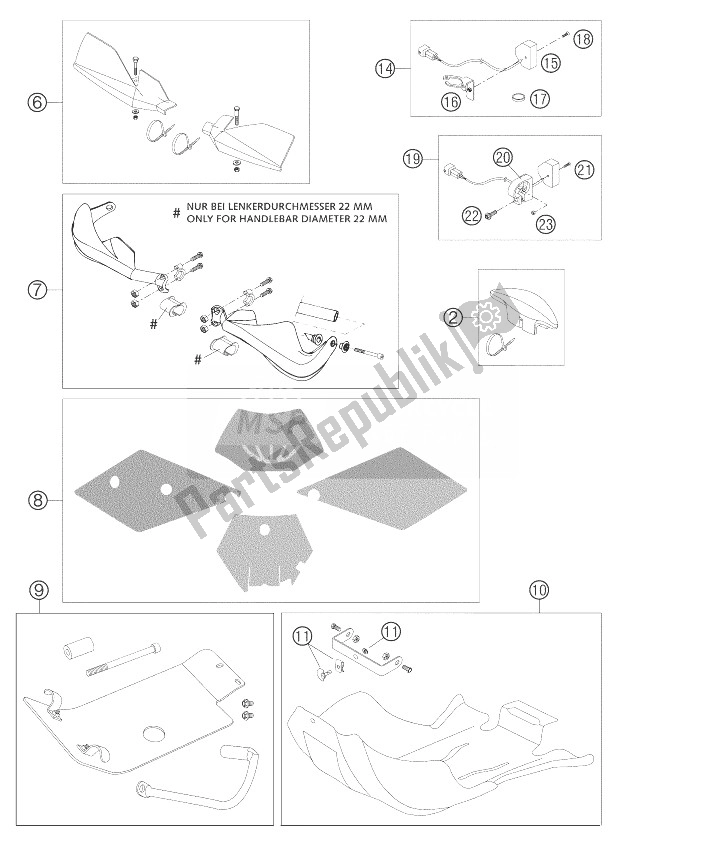 Tutte le parti per il Accessori Da Corsa del KTM 250 EXC Racing Europe 2004