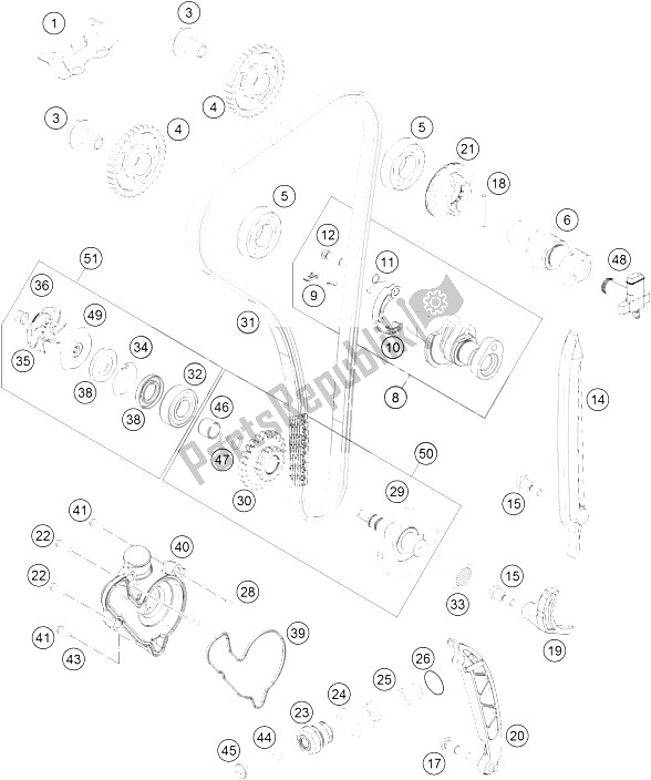 All parts for the Timing Drive of the KTM 350 EXC F CKD Brazil 2015