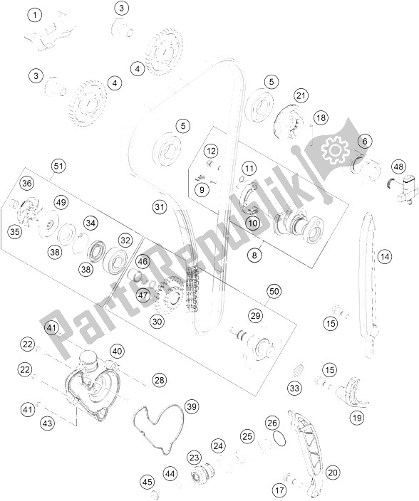 All parts for the Timing Drive of the KTM 350 EXC F CKD Brazil 2016