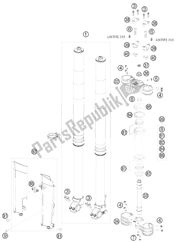 Tutte le parti per il Forcella Anteriore, Pinza Tripla del KTM 125 SXS Europe 2008