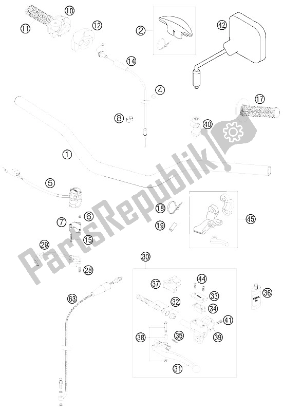 All parts for the Handlebar, Controls of the KTM 200 EXC Europe 2008