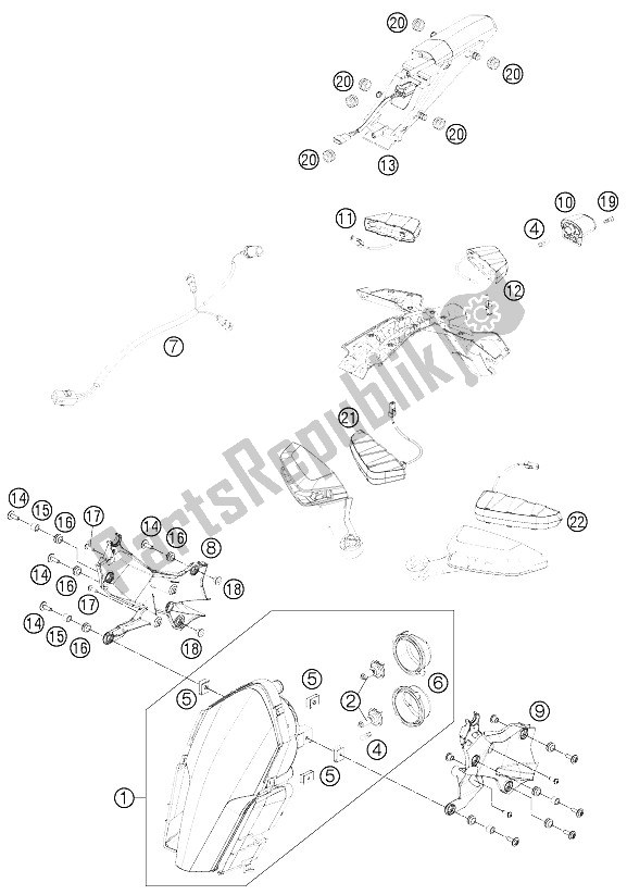 All parts for the Lighting System of the KTM 1190 RC8 R Black Europe 2011