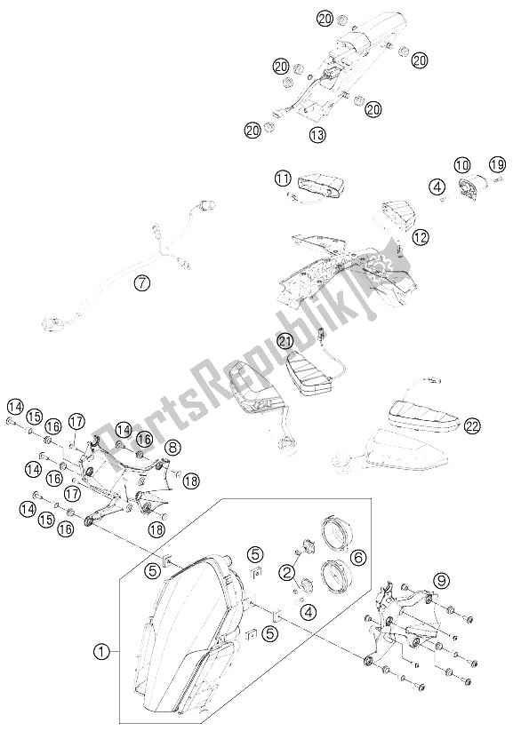 All parts for the Lighting System of the KTM 1190 RC8 R Black Europe 2012