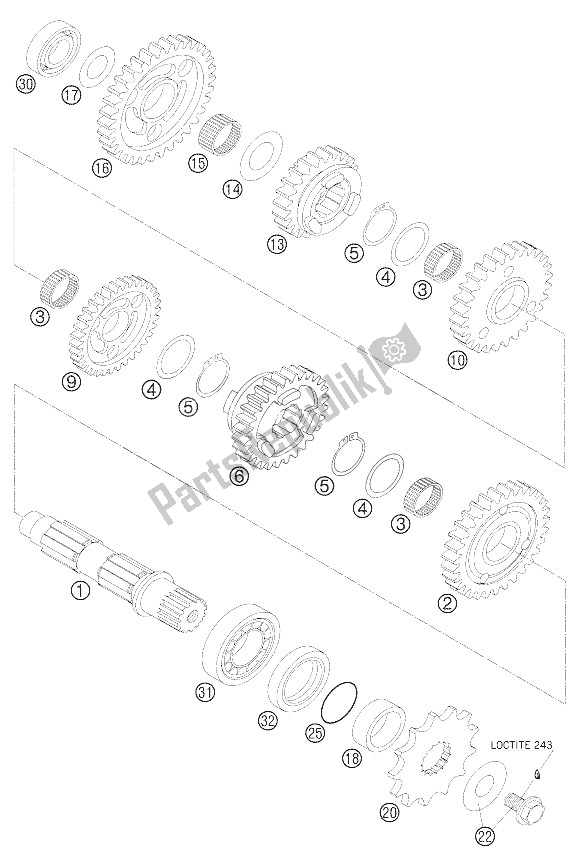 All parts for the Transmission Ii - Countershaft of the KTM 250 EXC Racing Europe 2006