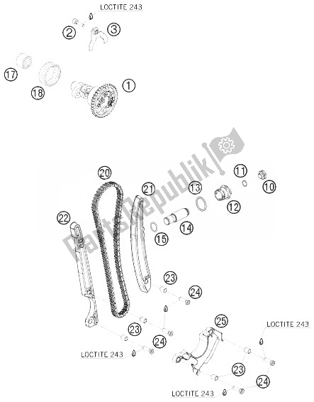 All parts for the Timing Drive of the KTM 450 EXC Champion Edit USA 2010