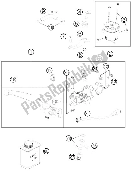 All parts for the Hand Brake Cylinder of the KTM 990 Supermoto R Australia United Kingdom 2012