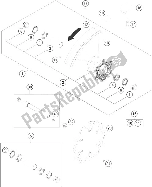 All parts for the Front Wheel of the KTM 150 SX USA 2016