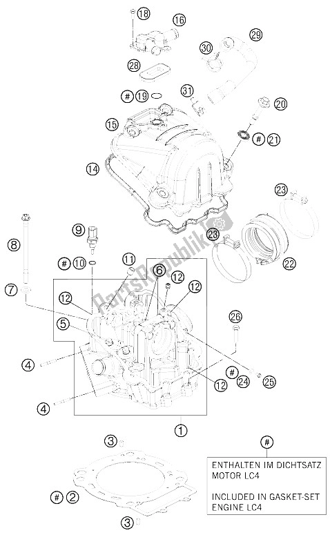 All parts for the Cylinder Head of the KTM 690 SMC R Australia United Kingdom 2012