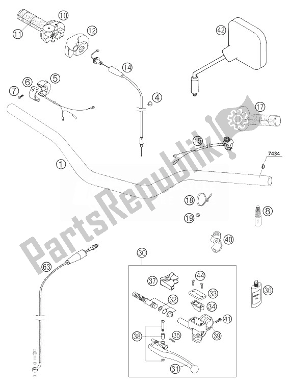 All parts for the Handlebar, Controls 125/200 of the KTM 125 EXC SIX Days Europe 2004