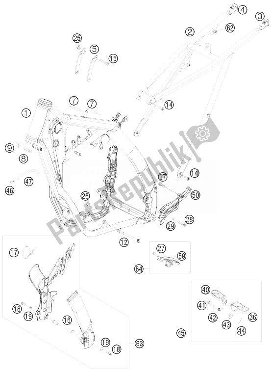 Alle onderdelen voor de Kader van de KTM 150 SX USA 2010
