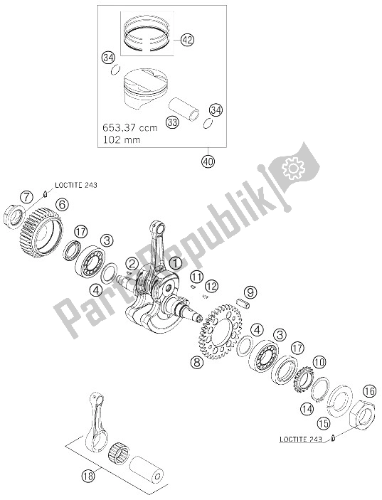 All parts for the Crankshaft, Piston of the KTM 690 Supermoto Orange Europe 2009