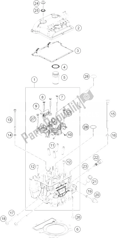 All parts for the Cylinder Head of the KTM 390 Duke White ABS CKD China 2014